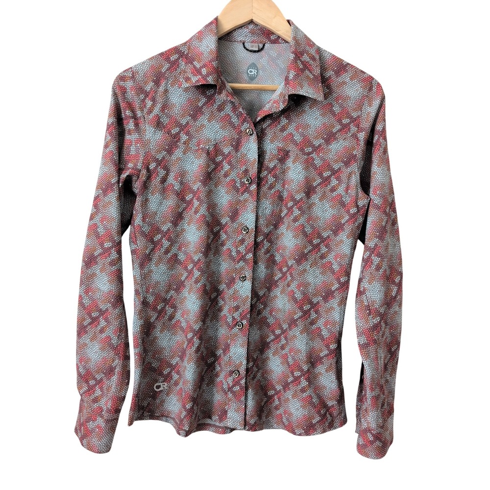 Club Ride Womens Button Up Shirt Top Gracie Long Sleeve Geometric Cycling Size S